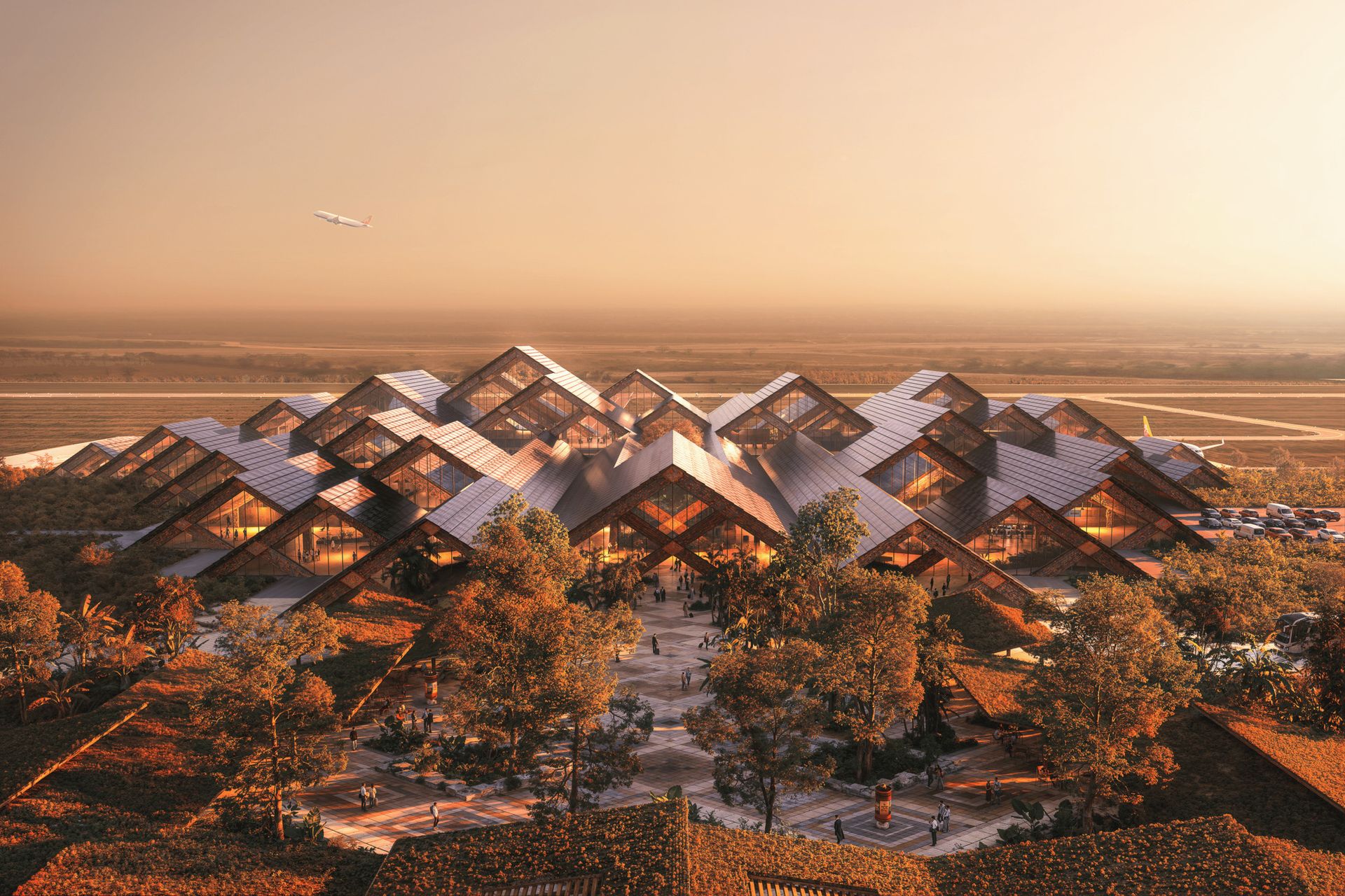 Aeropuerto de Gelephu — estructura en glulam, BIG